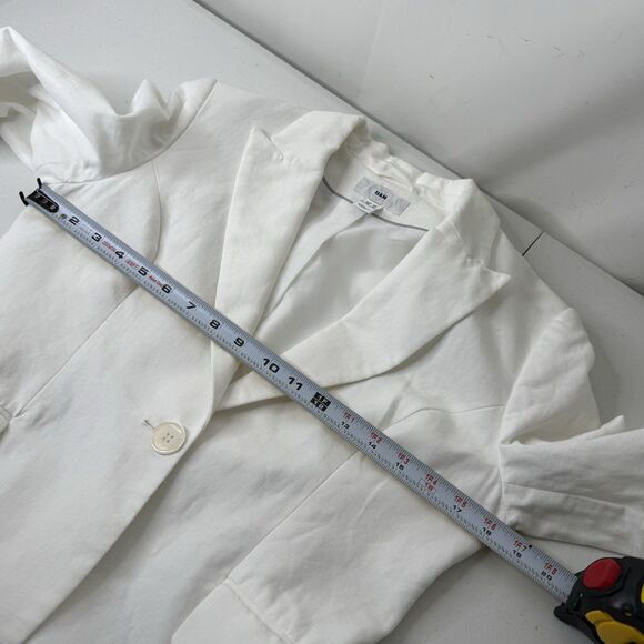 H&M Linen Blend Blazer Womens Size 8 White Single Breasted Preppy Capsule Career - Picture 7 of 15
